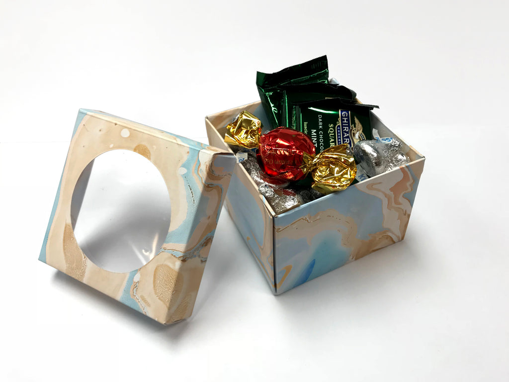 10 Marbled Porthole Gift Box Blue and Gold--3.45''x3.45''x2.75'' - OakPo Paper Co.