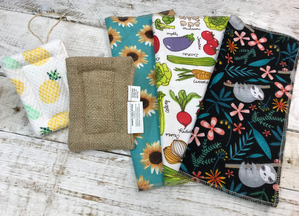 Zero waste Kitchen Starter Kit, Heavy Duty Bamboo Sponge, Reusable sponge and unpaper Towels, Eco-friendly gift