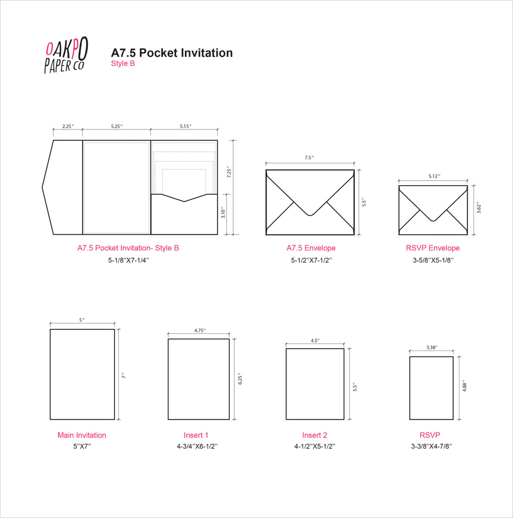 Onyx --Pocket Invitations Style B (5 1/8 × 7 1/4) - OakPo Paper Co.