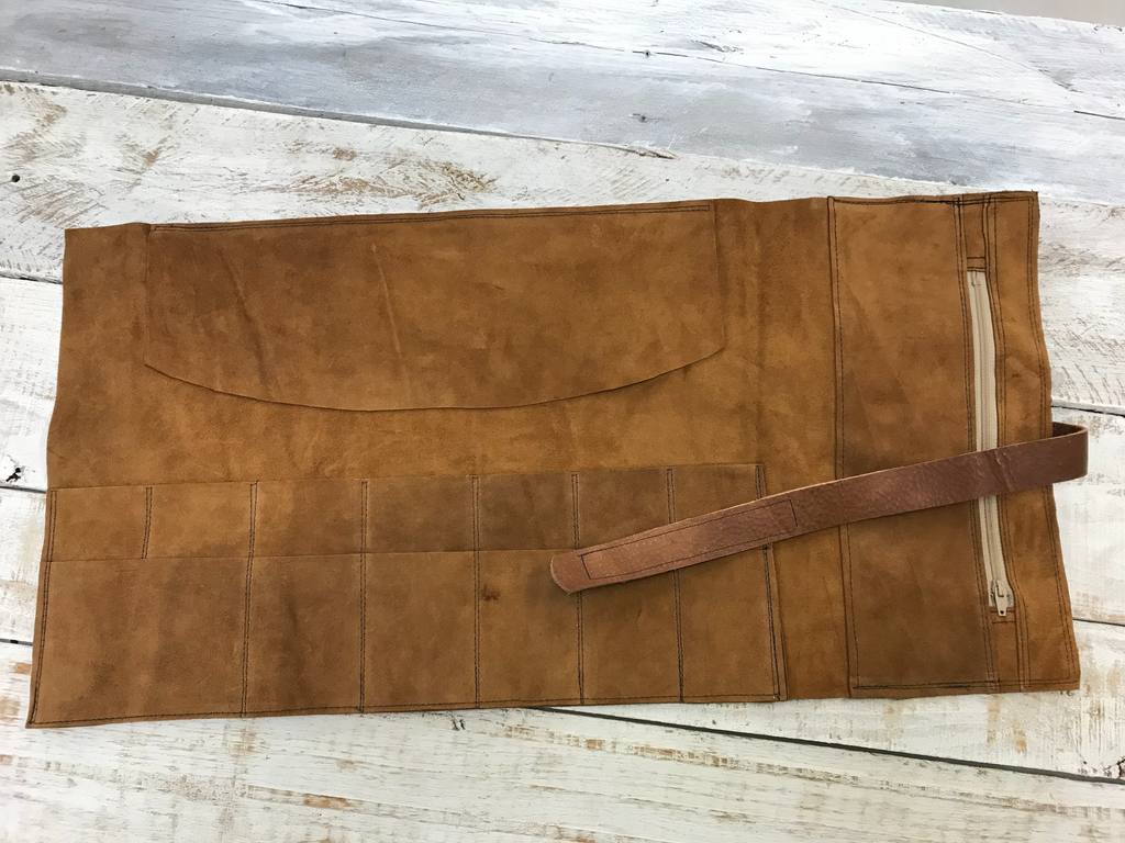 Leather Artist Roll with Zipper Pouch, Personalized Leather Pencil Roll