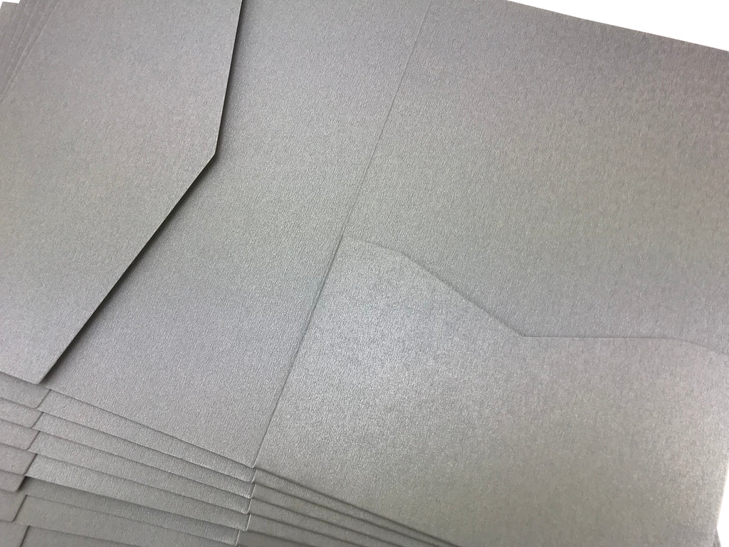 Silver--Pocket Invitations Style B (5 1/8 × 7 1/4) - OakPo Paper Co.