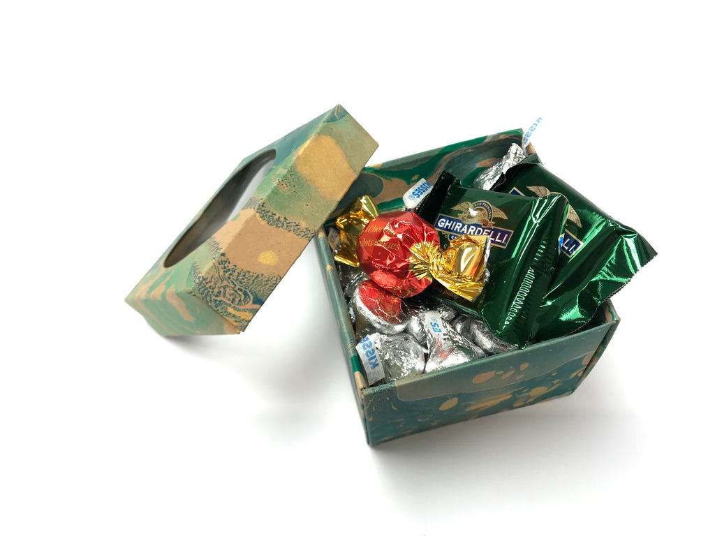 10 Marbled Gift Box with Window -- 3.45''x3.45''x2.75'' - OakPo Paper Co.
