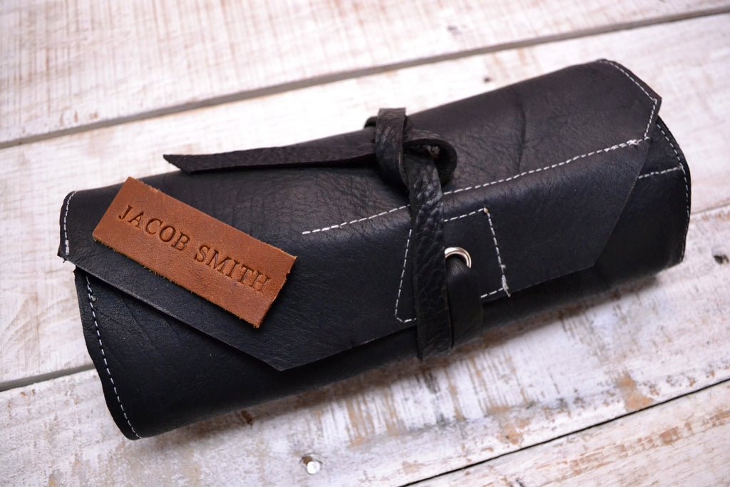 Leather Artist Roll with Zipper Pouch, Personalized Leather Pencil Roll - OakPo Paper Co.