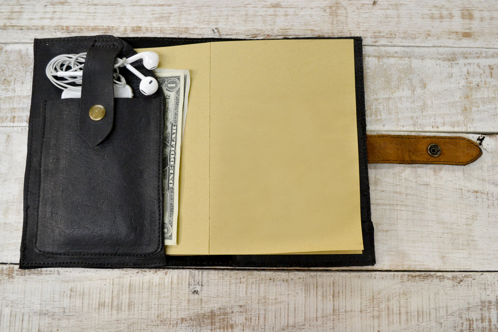 Leather Pocket Journal, kraft insert notebook - OakPo Paper Co.