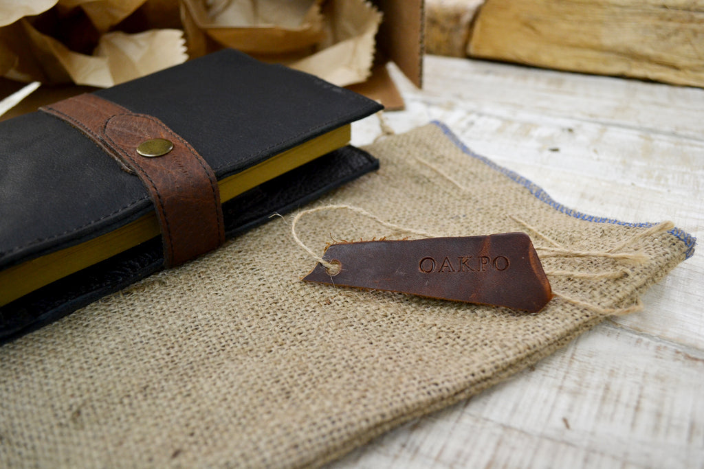 Leather Pocket Journal, kraft insert notebook - OakPo Paper Co.