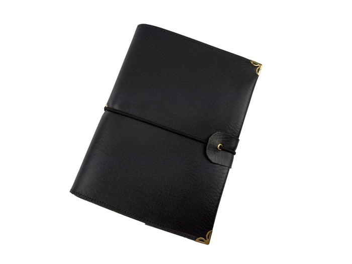 Black Spiral Bound Faux Leather Notebook - OakPo Paper Co.