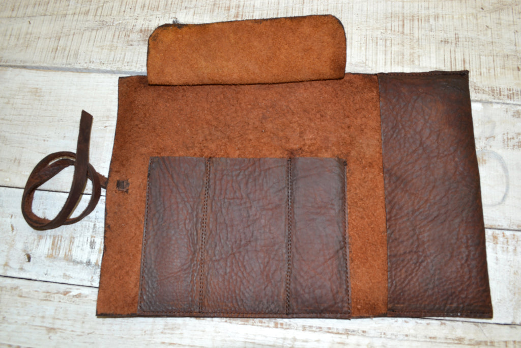 leather roll, leather pencil roll - OakPo Paper Co.