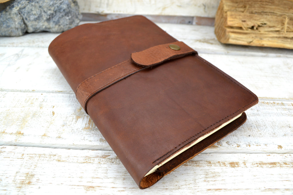 Brown Leather Journal, Blank insert notebook and one book mark, Personalized leather journal - OakPo Paper Co.