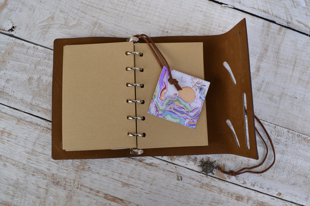 Binder Journal, Kraft insert notebook with marbled tag, - OakPo Paper Co.