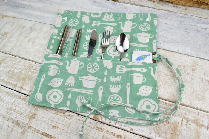 Travel Cutlery Set, Wrap with Stainless Steel Utensil, Personalized Cutlery Set. Choose Your Set - OakPo Paper Co.