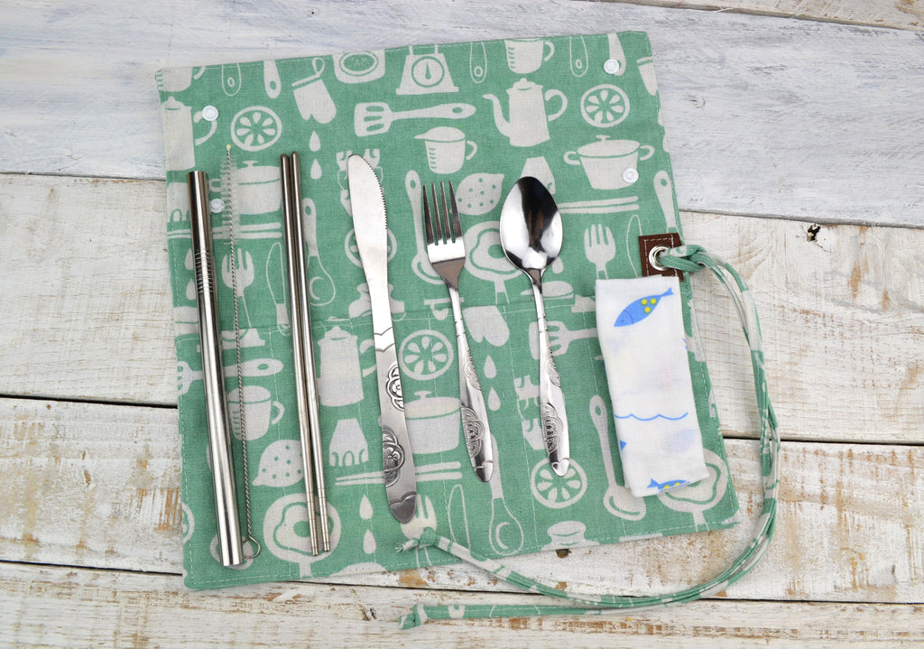 Travel Cutlery Set, Wrap with Stainless Steel Utensil, Personalized Cutlery Set. Choose Your Set - OakPo Paper Co.