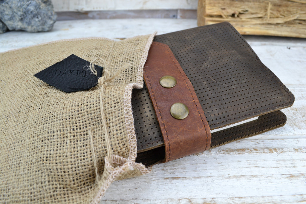 6''x9'' Leather Journal, Blank insert notebook and one book mark - OakPo Paper Co.