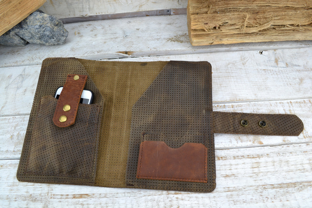 6''x9'' Leather Journal, Blank insert notebook and one book mark - OakPo Paper Co.