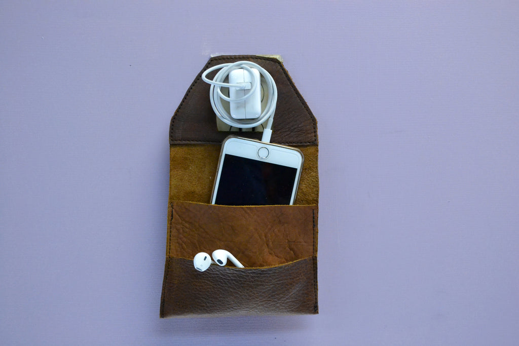 Leather Wall charger holder - OakPo Paper Co.