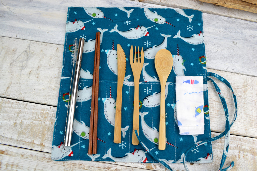 Travel Cutlery Set, Wrap with Utensil, Reusable Utensil Set, Personalized Cutlery Set. - OakPo Paper Co.
