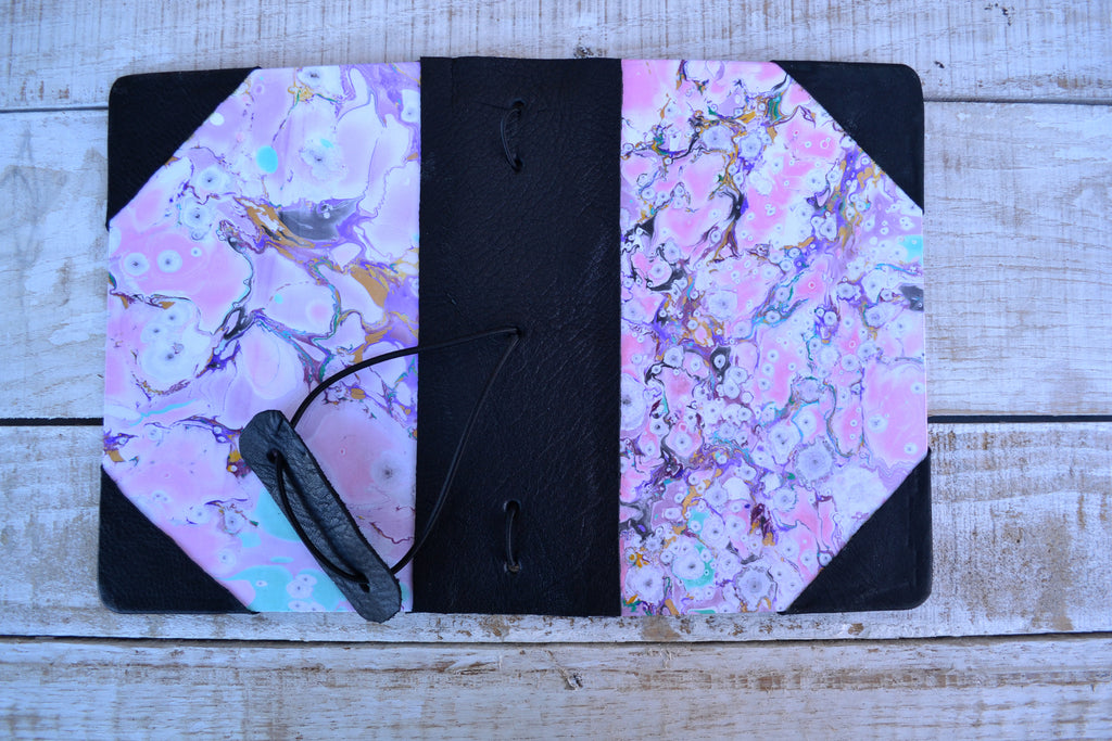 4 refillable marbled notebooks and leather bound journal - OakPo Paper Co.