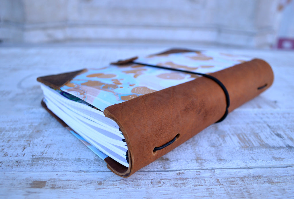 Leather bound Journal, Marbled journal - OakPo Paper Co.