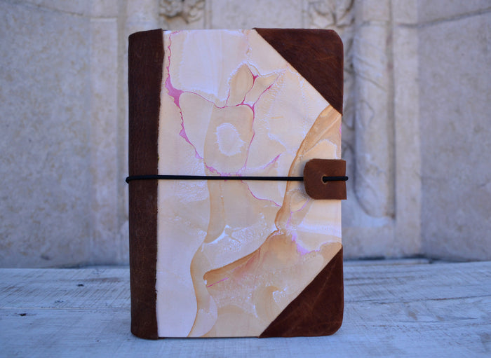 4 Hand-marbled notebooks with distressed leather bound - OakPo Paper Co.