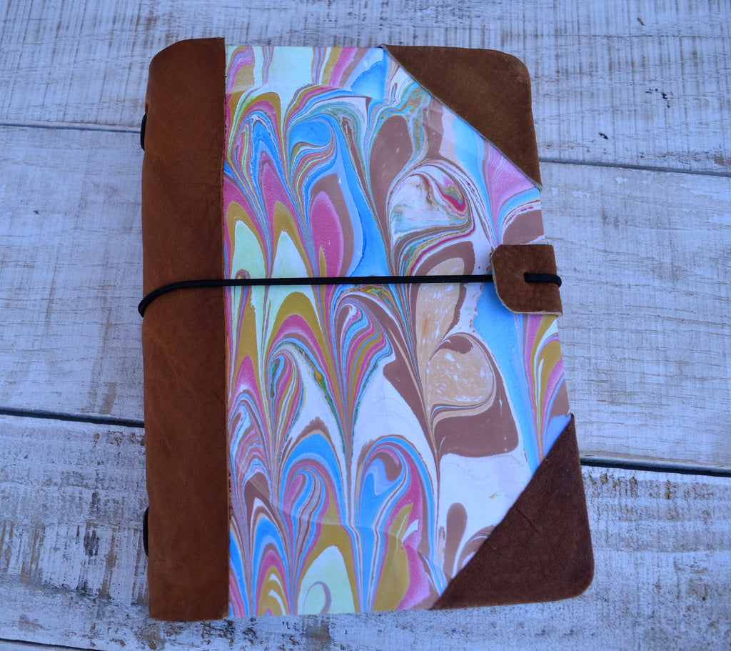 MARBLED Journal with leather bound - OakPo Paper Co.
