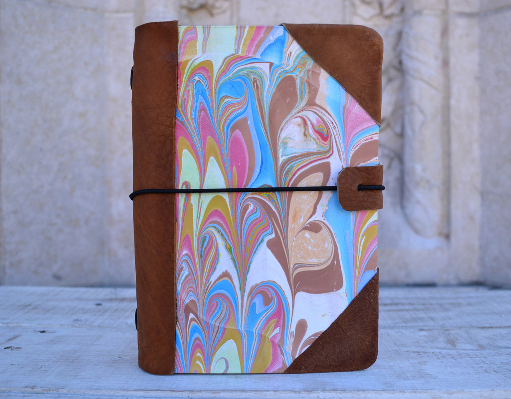 MARBLED Journal with leather bound - OakPo Paper Co.