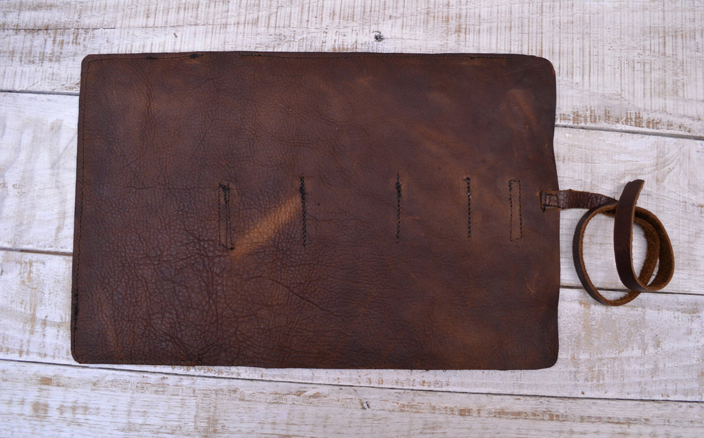 leather roll, distressed leather pencil case - OakPo Paper Co.