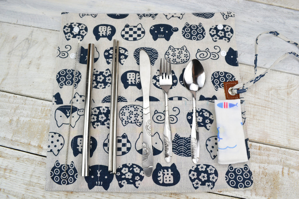 Travel Cutlery Set, Wrap with Stainless Steel Utensil, Personalized Cutlery set,  Choose Your Set - OakPo Paper Co.