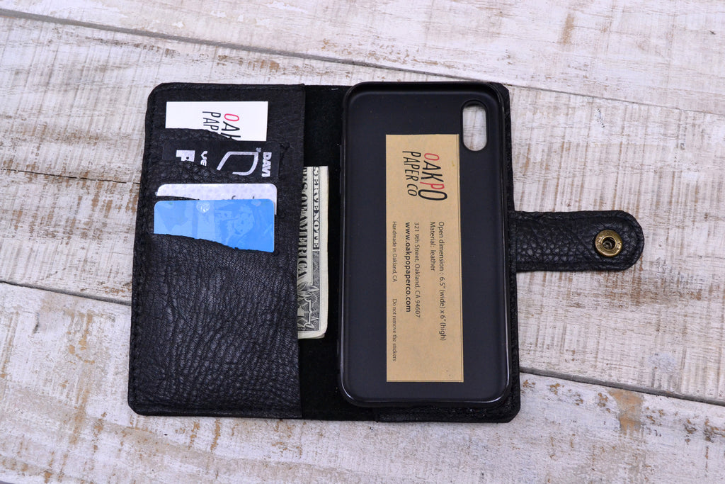 Leather iPhone XS / X Case, Leather Phone Wallet Case - OakPo Paper Co.
