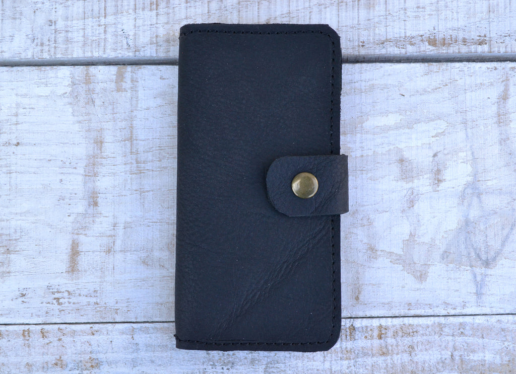 Black distressed Leather iPhone 8/7 Case, Wallet Case - OakPo Paper Co.