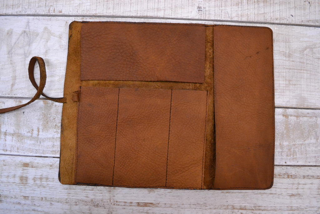 Brown leather roll, leather pencil roll, leather tool roll case - OakPo Paper Co.
