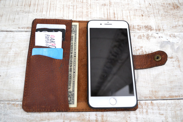 iPhone 8 Plus / 7 plus Wallet Case, iPhone Case, iPhone Cover, Distressed Leather Case - OakPo Paper Co.