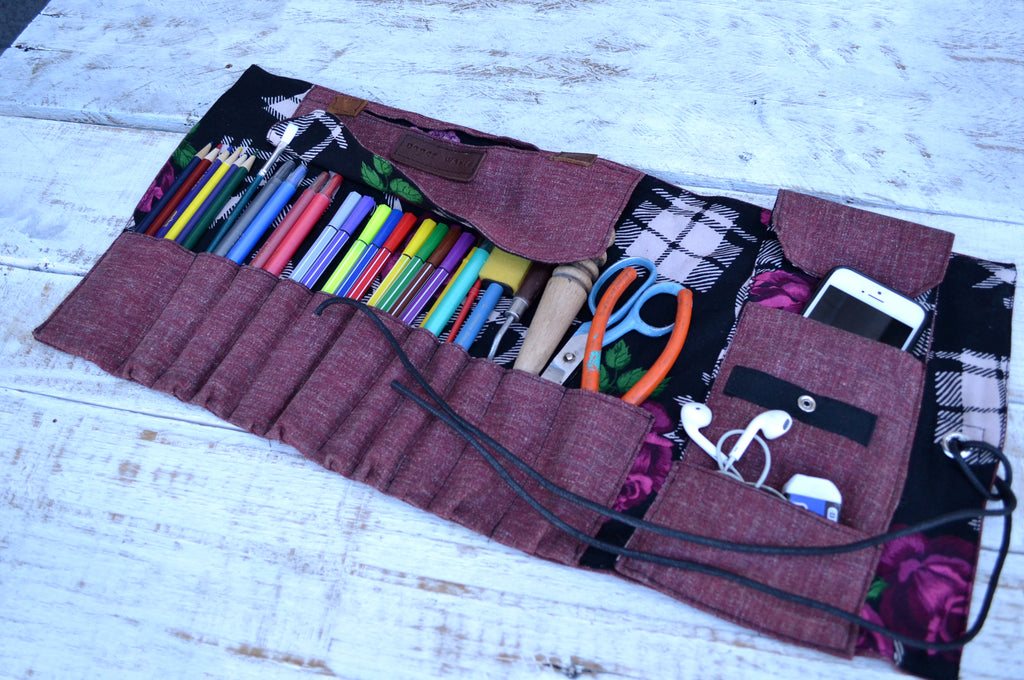 Artist Roll, Pencil Roll Case, Pencil Holder, Paint Brush Roll, Personalized Pencil Roll - OakPo Paper Co.