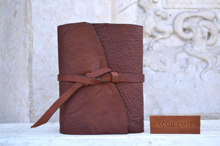 Mahogany Leather Journal, Hand-Marbled Cover Notebook, Personalized Journal - OakPo Paper Co.