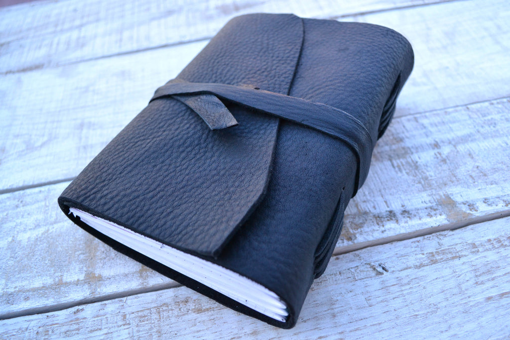 Black Distressed Leather Notebook. - OakPo Paper Co.