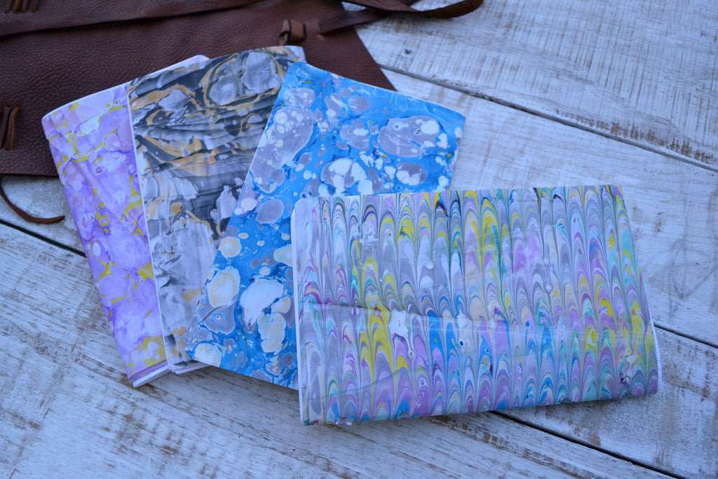 5.5x8.75 Leather Journal, 4 Hand-marbled Journal, Personalized Journal, Refillable Notebooks - OakPo Paper Co.