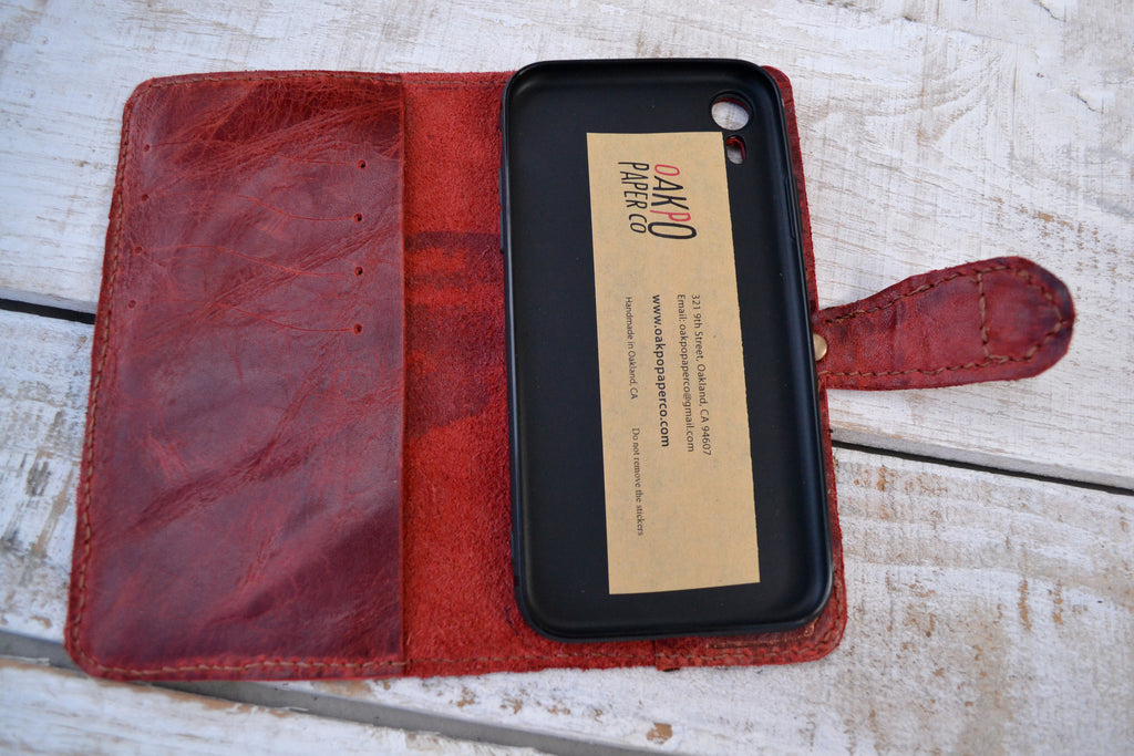 Leather iPhone XR wallet case, iPhone case - OakPo Paper Co.