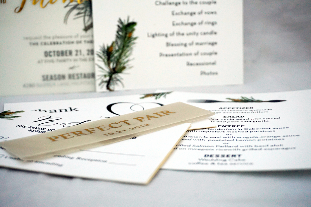 Gold Foil Pine Wedding Invitation Card - #8 - OakPo Paper Co.