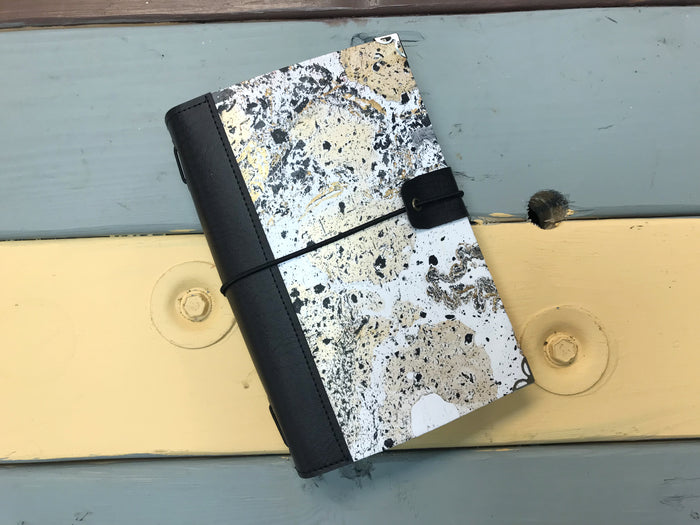 Hand marbled traveler's notebook. with 3 insert notebooks and 1 smaller passport notebook - OakPo Paper Co.