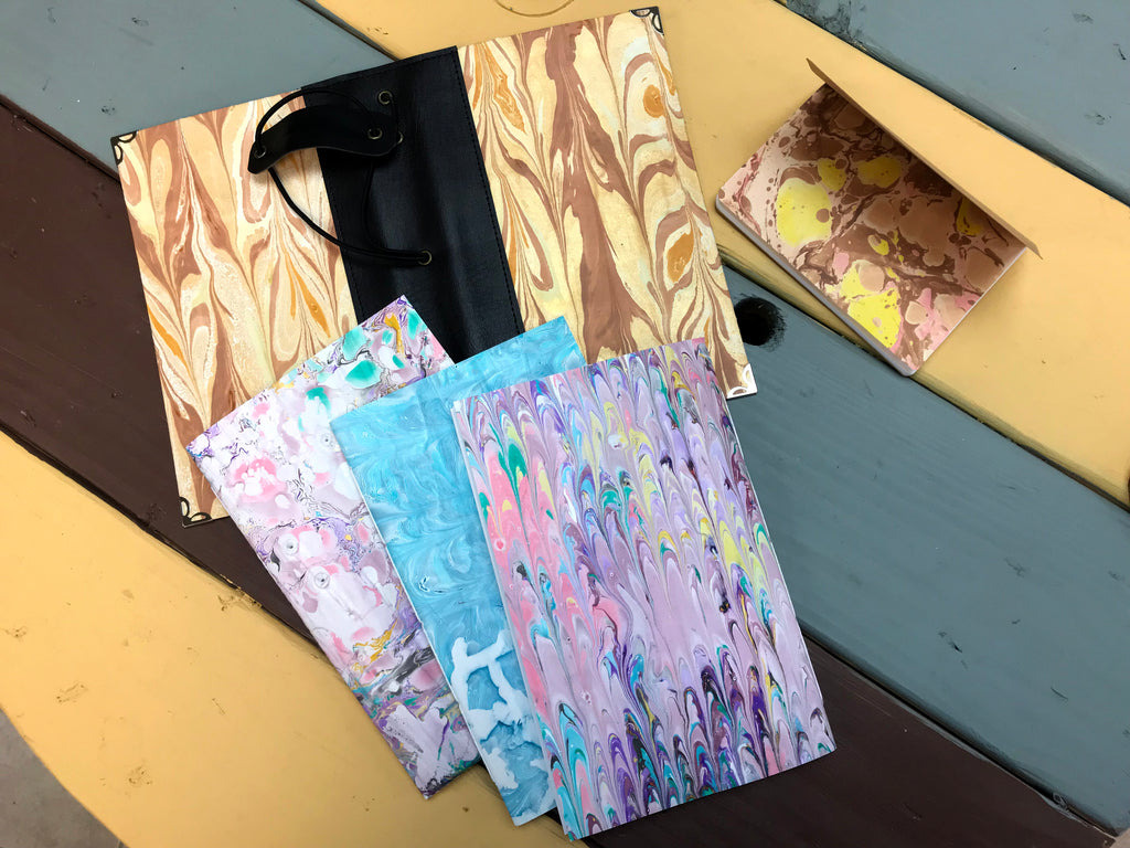 Marbled Traveler's notebook, with 3 refillable notebooks and 1 passport notebook. - OakPo Paper Co.