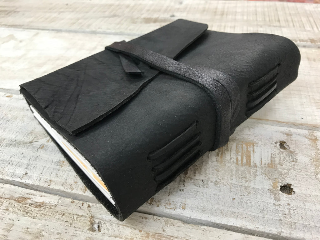 5x6.5 Handmade Black Leather Journal - OakPo Paper Co.