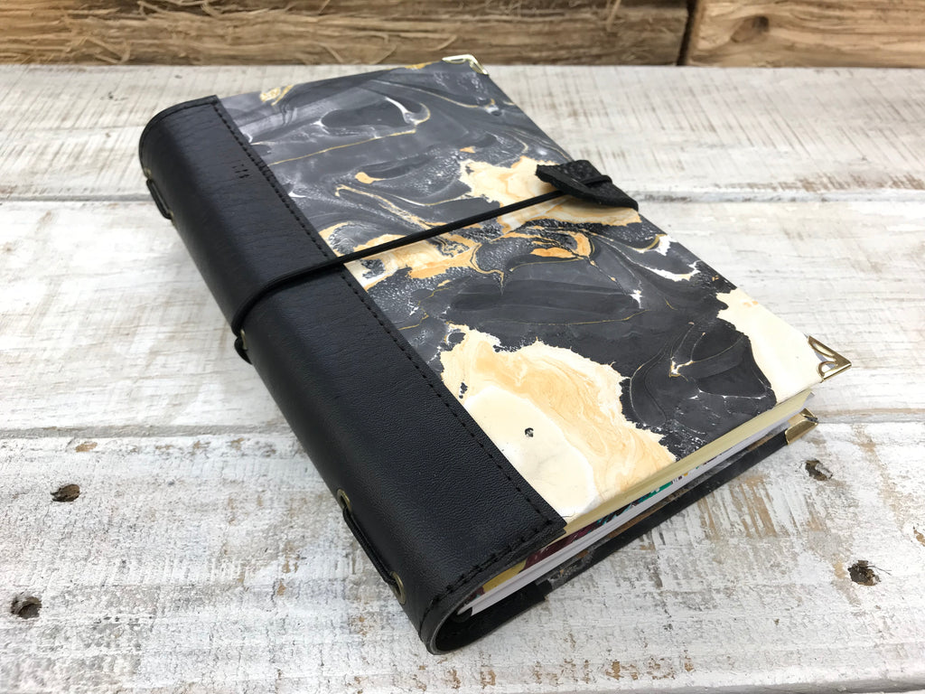Hand Marbled Traveler's notebook with 3 refillable notebooks - OakPo Paper Co.
