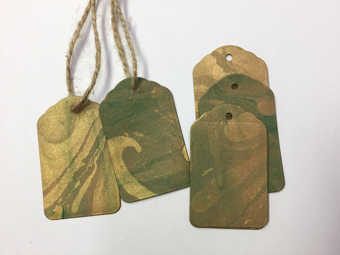 Gold & Green Scallop Top Marbled Gift Tags - OakPo Paper Co.