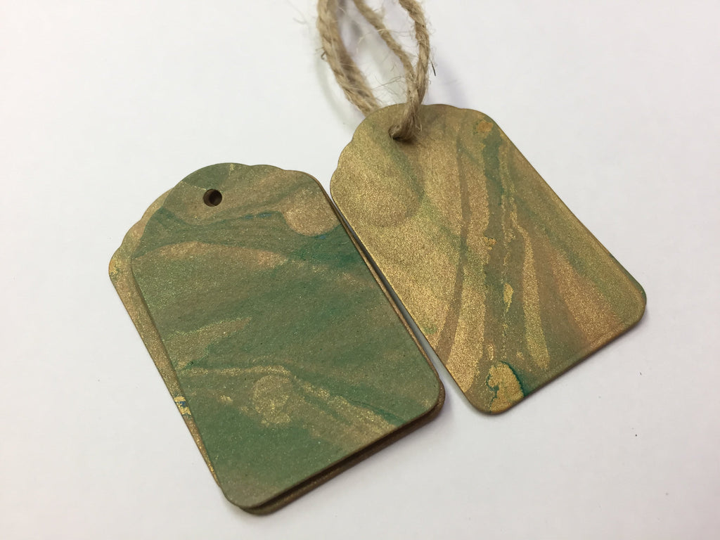 Gold & Green Scallop Top Marbled Gift Tags - OakPo Paper Co.