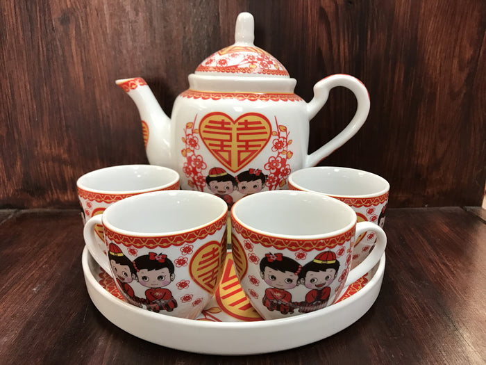 Heart-shaped double happiness tea set - OakPo Paper Co.