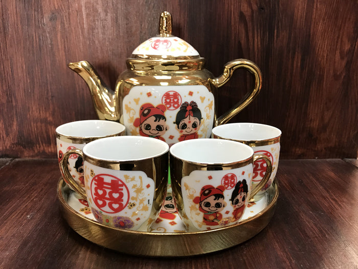 Golden color tea set - OakPo Paper Co.