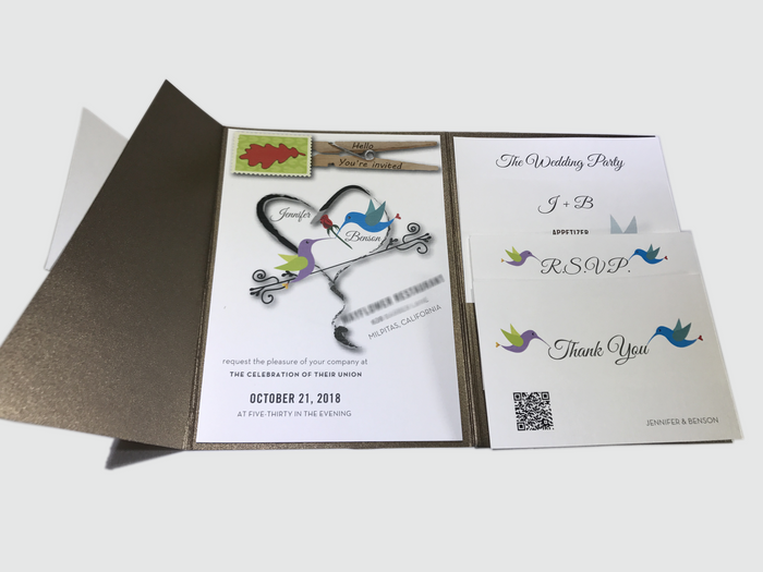 Hummingbird Wedding Invitation Card # 5B - OakPo Paper Co.