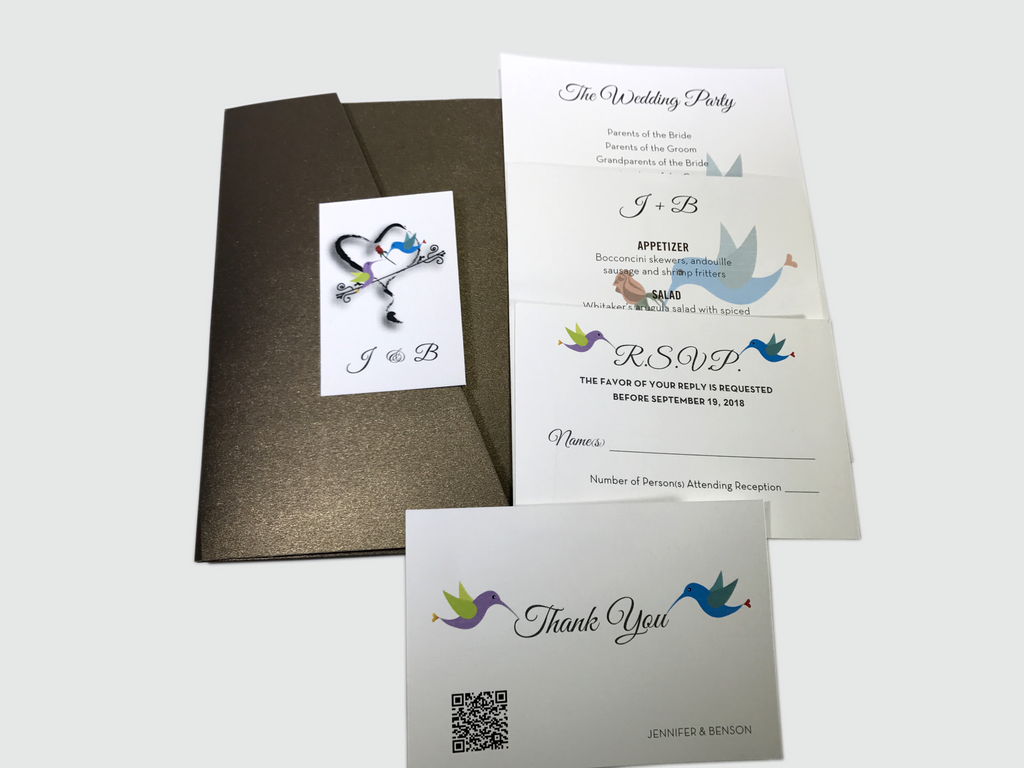 Hummingbird Wedding Invitation Card # 5B - OakPo Paper Co.