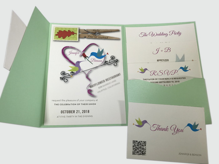 Hummingbird Wedding Invitation Card # 5A - OakPo Paper Co.