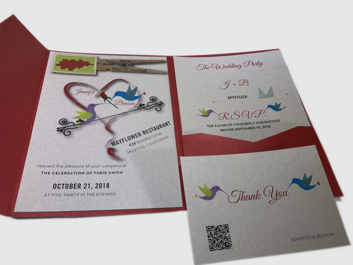 Hummingbird Wedding Invitation Card # 5C - OakPo Paper Co.