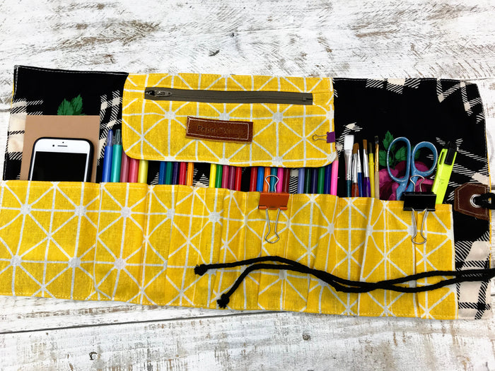 Yellow Personalized Pencil Roll, Pencil Roll Case