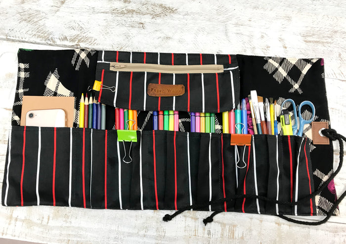 Striped Fabric Pencil Roll, Personalized Artist Pencil Roll